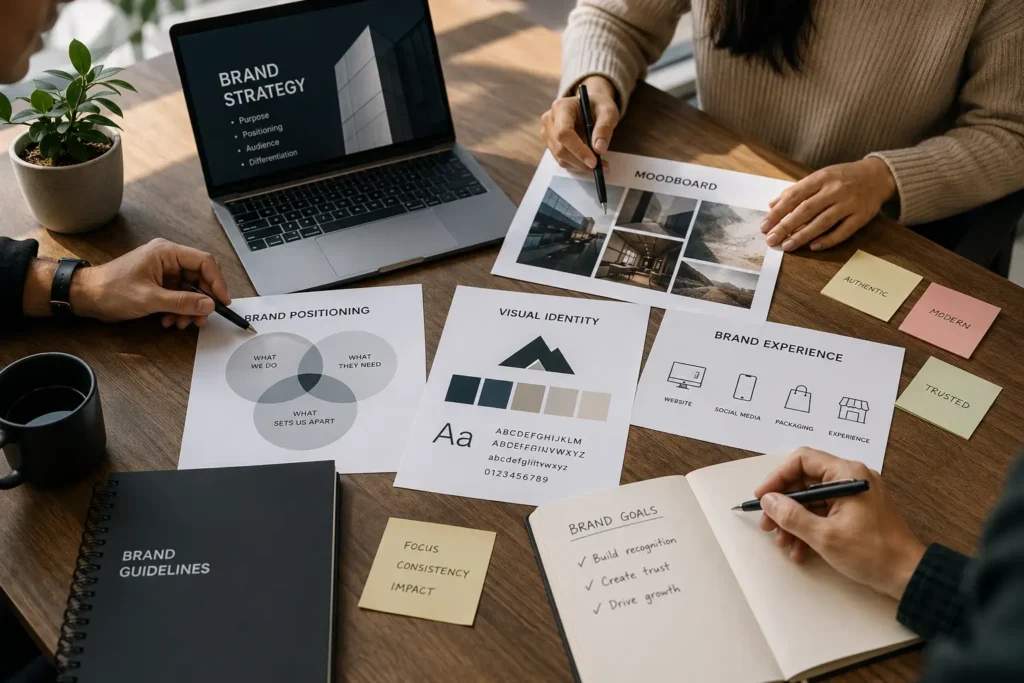 Founders comparing brand strategy, visual identity and digital experience