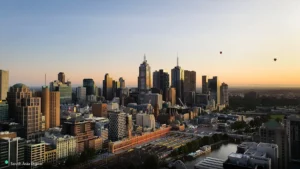 Melbourne city skyline at sunset, home to Melbourne's social media agency scene