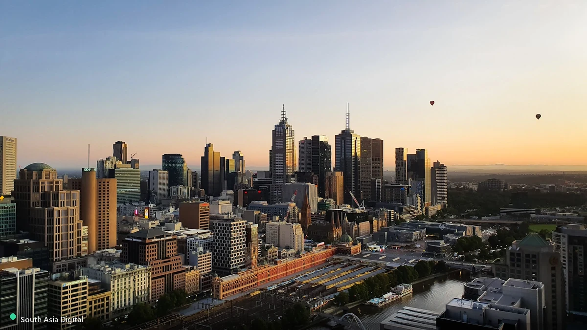 Melbourne city skyline at sunset, home to Melbourne's social media agency scene