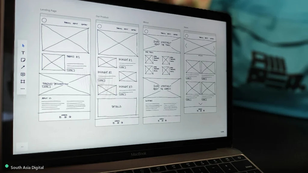 Website wireframe design on a laptop screen, representative of Sydney website design agency work