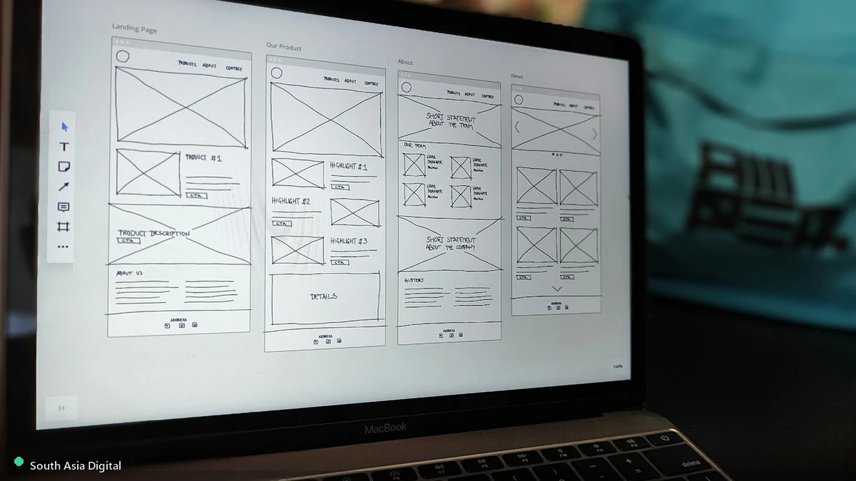 Website wireframe design on a laptop screen, representative of Sydney website design agency work