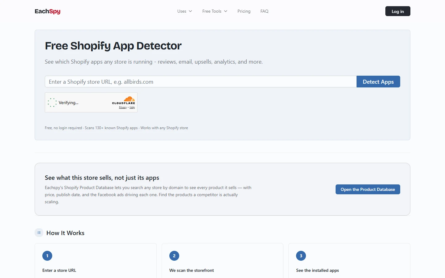 EachSpy EachSpy free Shopify app detector website