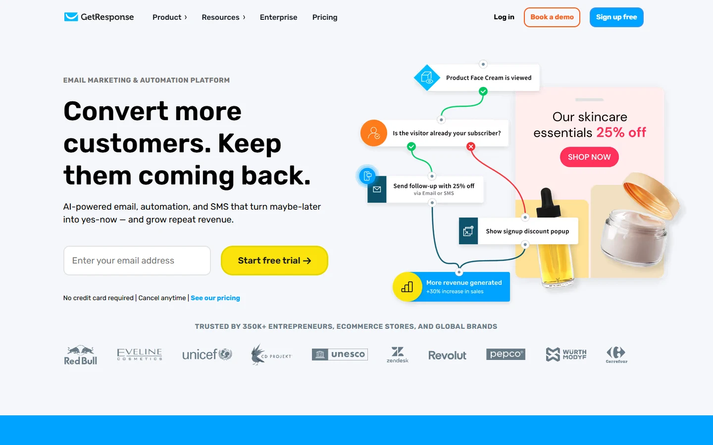 GetResponse GetResponse website showing email marketing and automation workflow interface