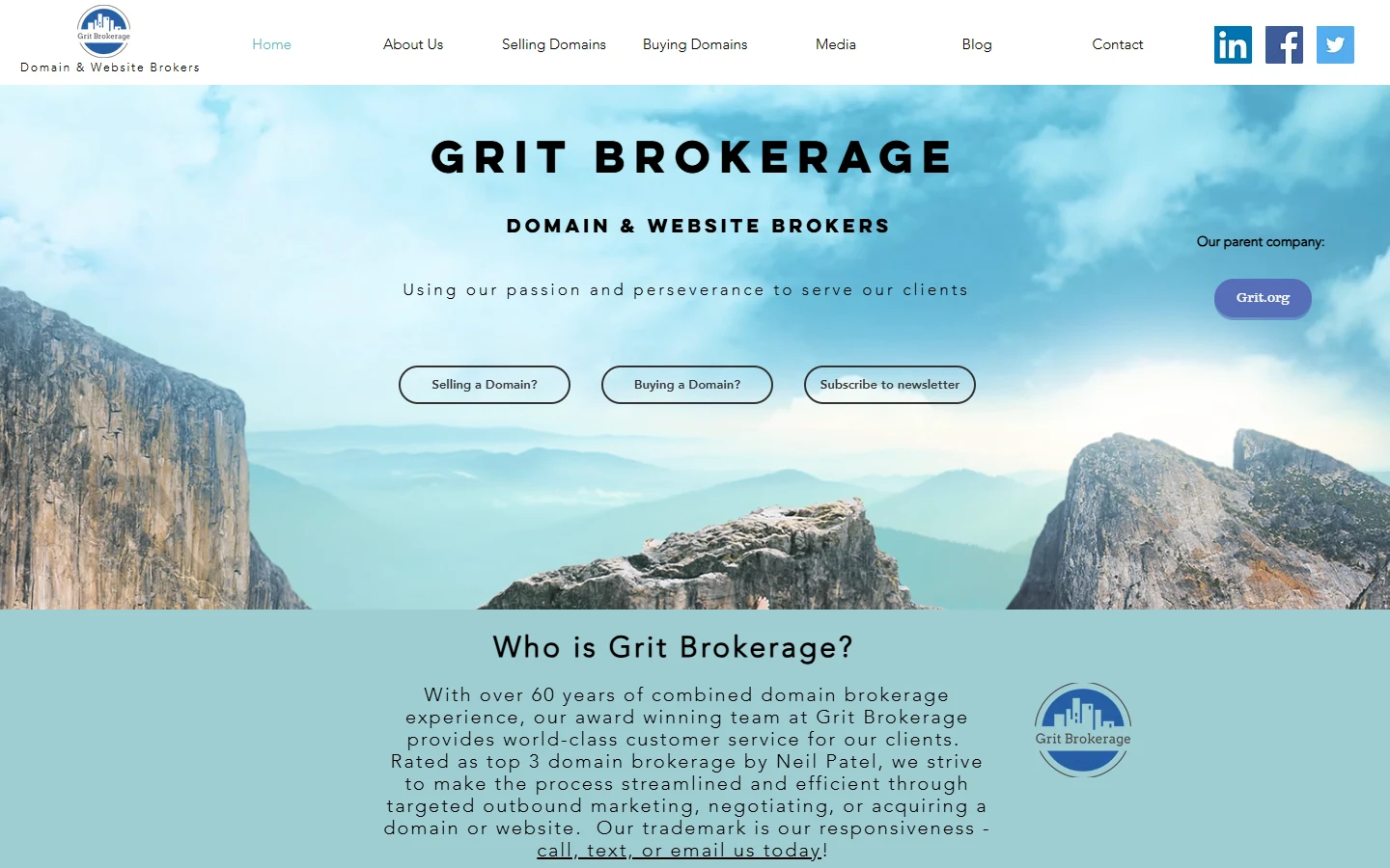 Screenshot of Grit Brokerage's homepage