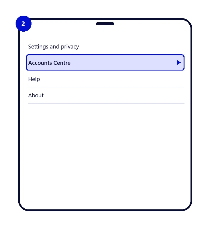 Instagram settings menu showing Accounts Centre option highlighted