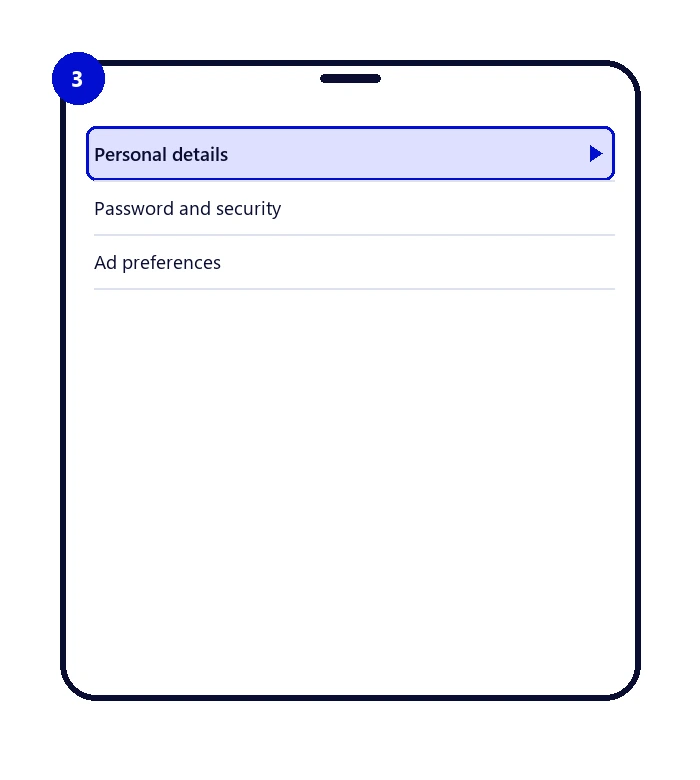 Accounts Centre menu showing Personal details option