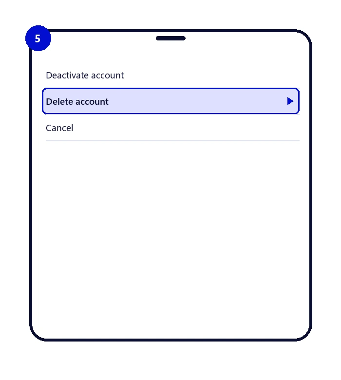 Deactivation or deletion screen showing Delete account option highlighted