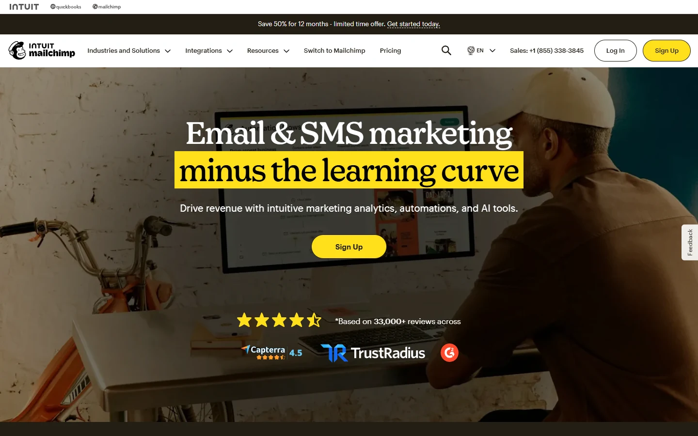 Mailchimp Mailchimp website showing email and SMS marketing analytics interface