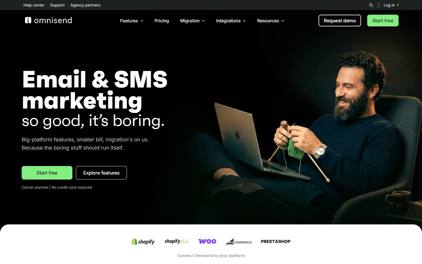 Omnisend Omnisend website showing email and SMS marketing platform interface