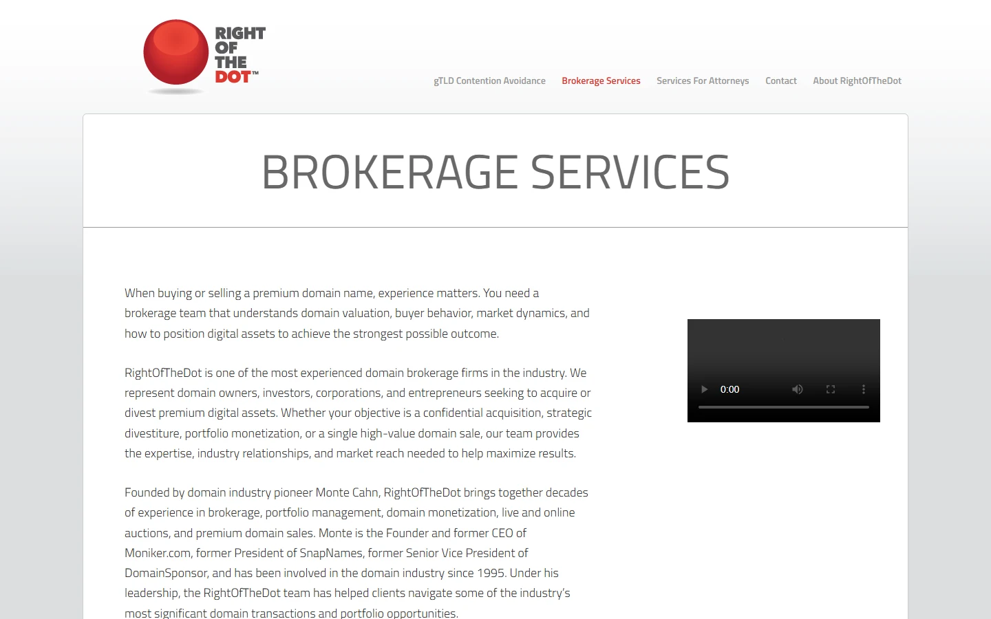 Screenshot of Right of the Dot's Brokerage Services page