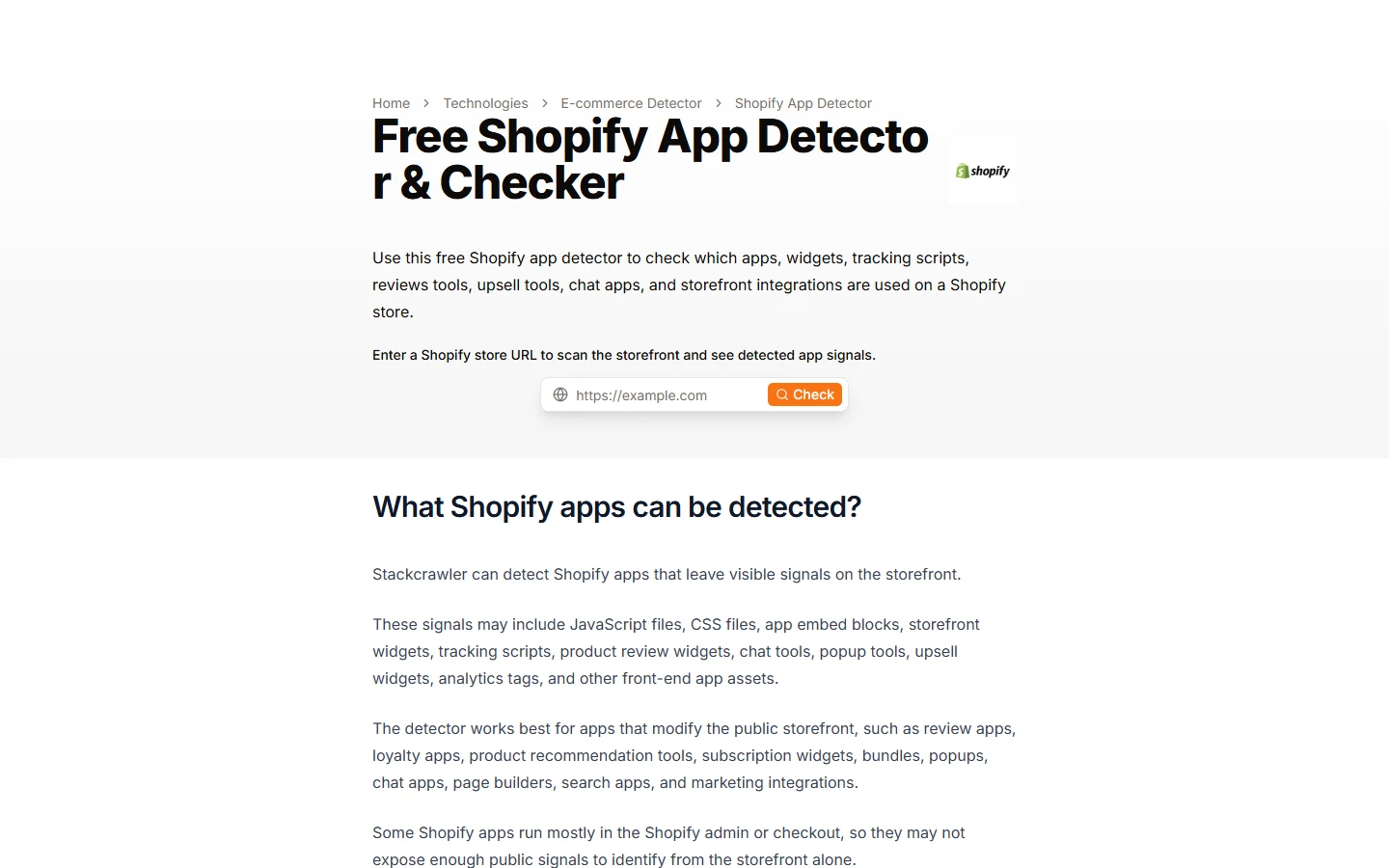 Stackcrawler Stackcrawler Shopify app detector and checker website