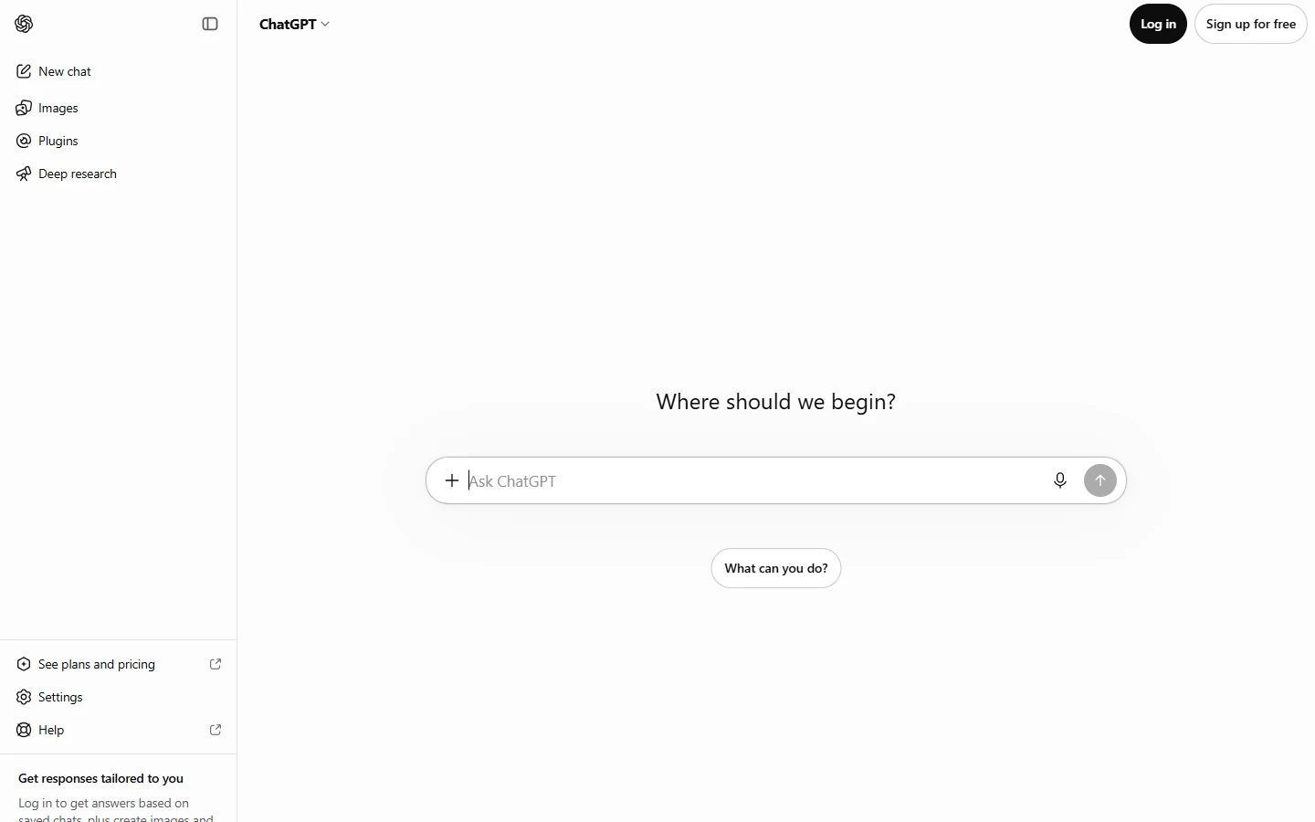 Screenshot of the real ChatGPT chatgpt.com homepage showing the Ask ChatGPT prompt box used to run keyword brainstorming, clustering, and competitor gap prompts