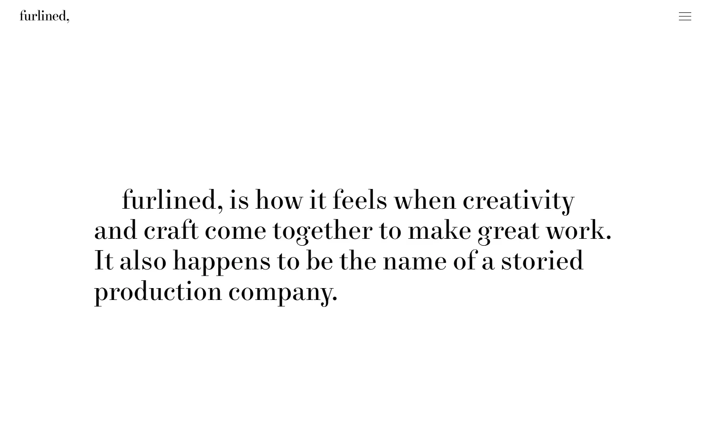 Screenshot of the Furlined homepage, a boutique Santa Monica production company representing a roster of directors for branded and commercial content