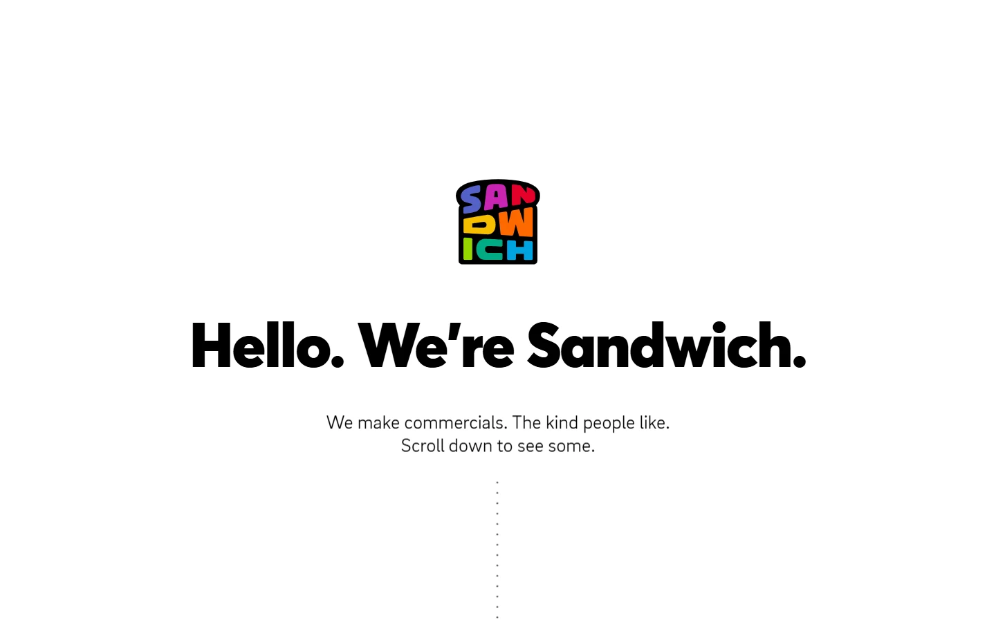 Screenshot of the Sandwich Video homepage, a Los Angeles video production studio focused on technology company launch and explainer films