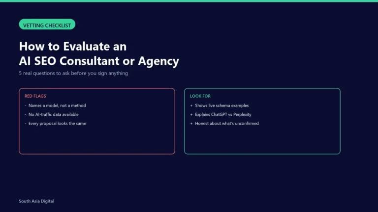 Red flags versus what to look for when evaluating an AI SEO consultant or agency